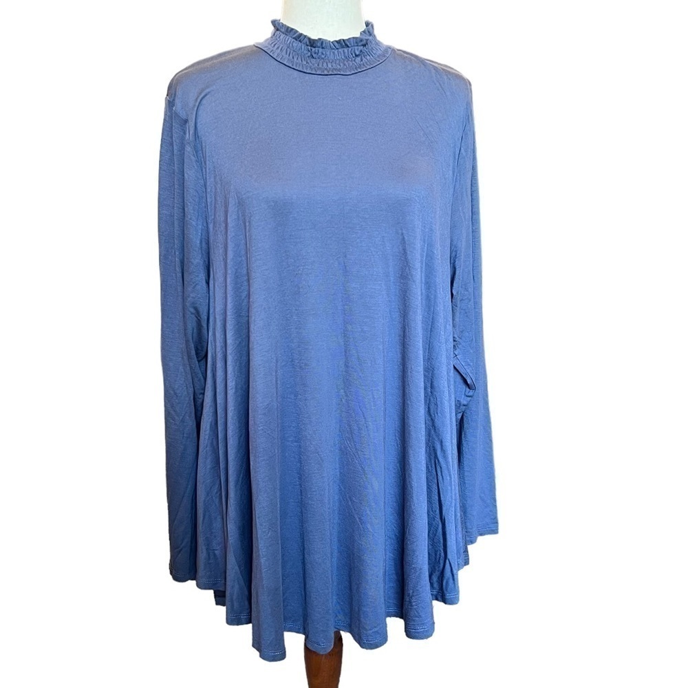Lane‎ Bryant Blue Mock Neck Knit Top Size 18/20 2X Office Stretch Lightweight